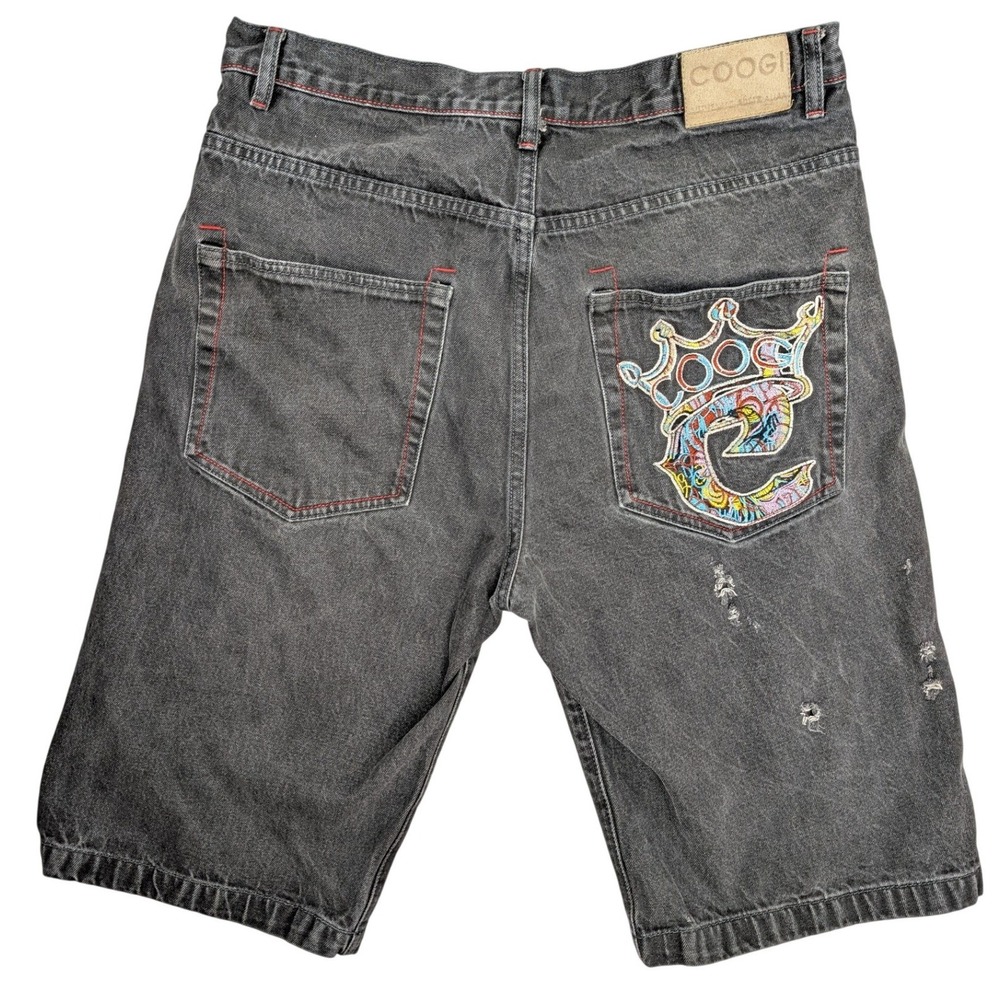 Coogi Denim Shorts-Mens 34 Black Good Embroidered Crown Logo Y2K Hip Hop Baggy